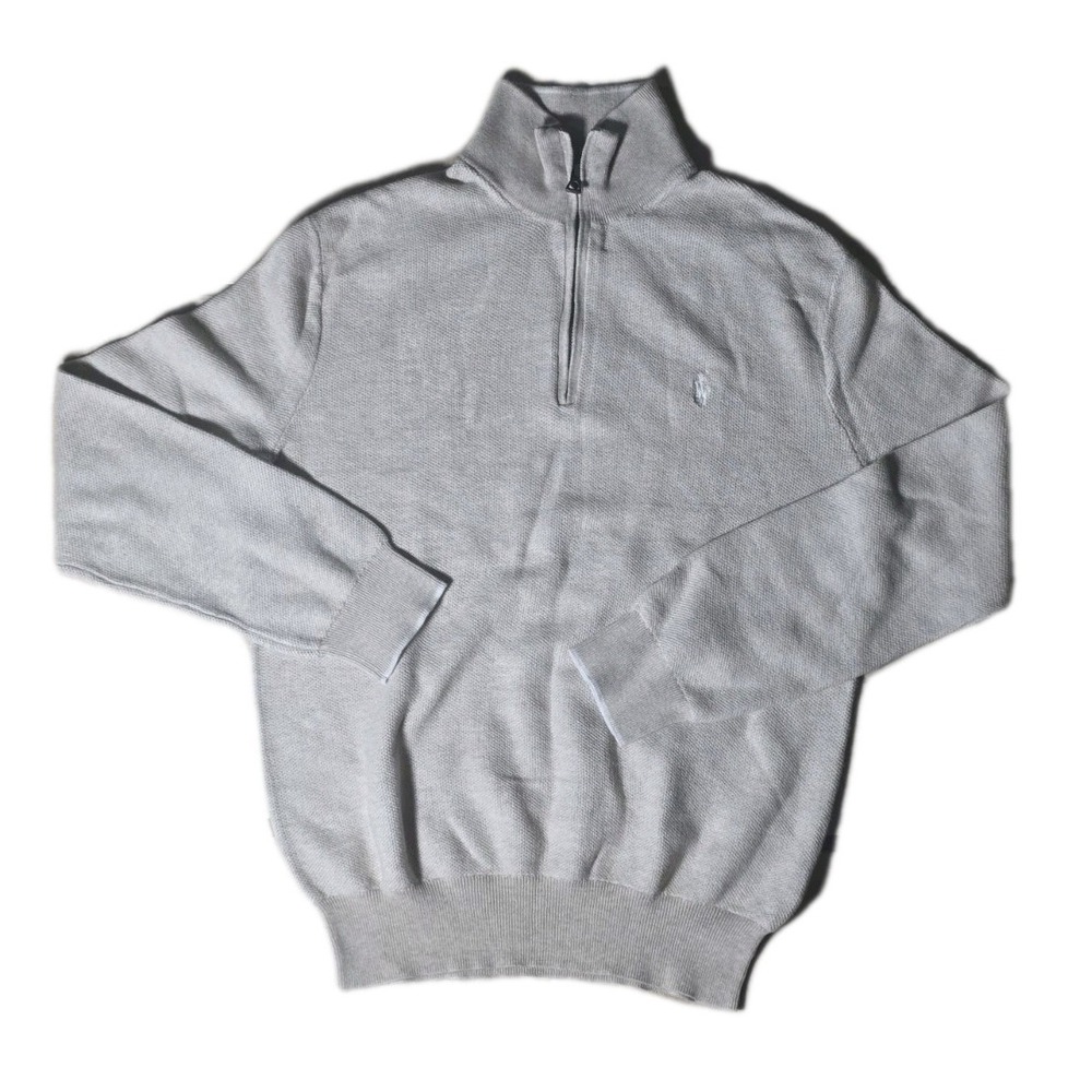 Polo Ralph Lauren Sweater Mens Small Beige 1/4 Zip Mock Neck Pullover Pony B3